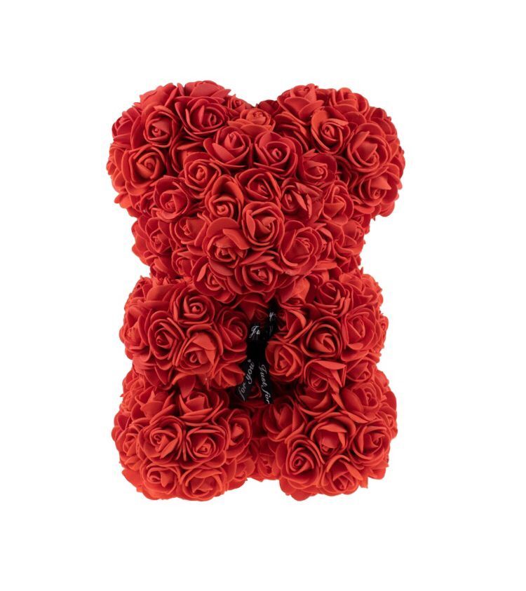 Ursulet din trandafiri de spuma, 25 cm, Rosu